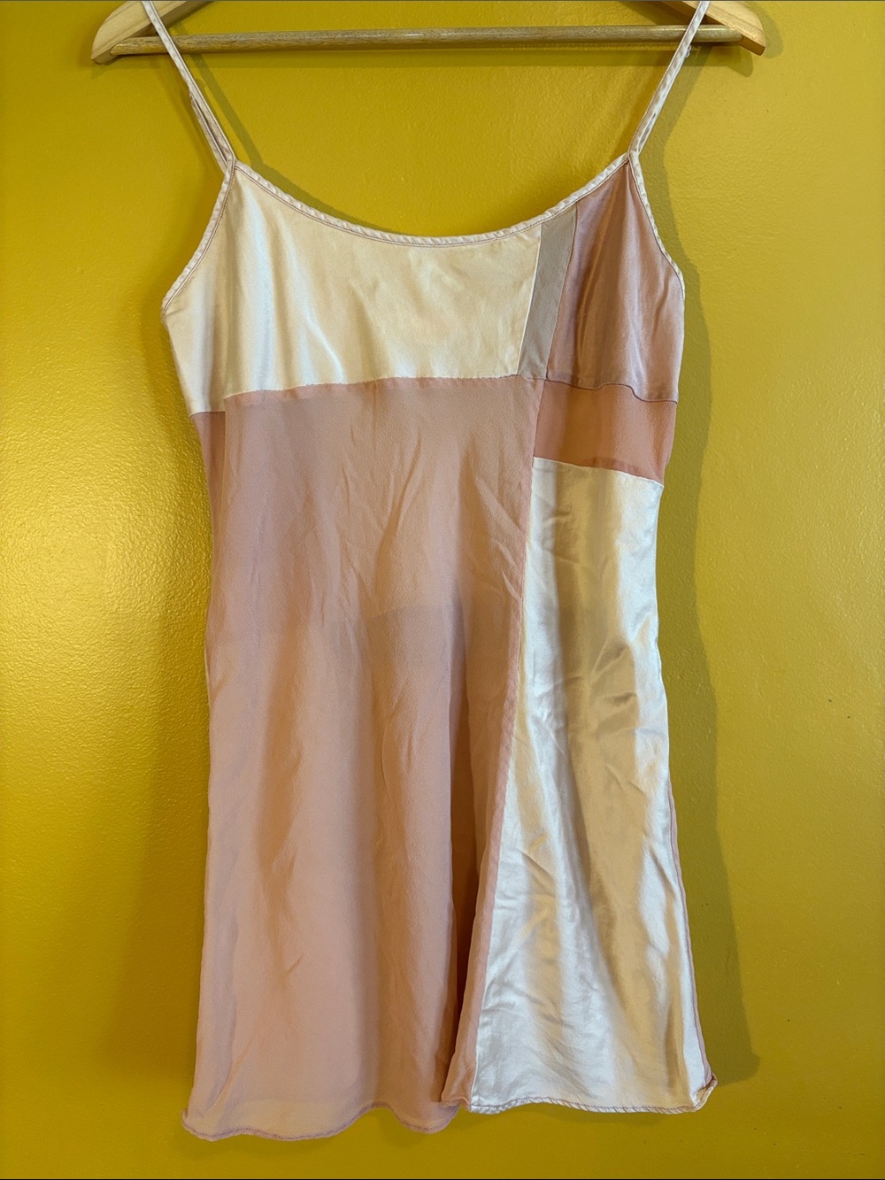Victoria's Secret Blush & Ivory Satin Silk Colorblock Slip